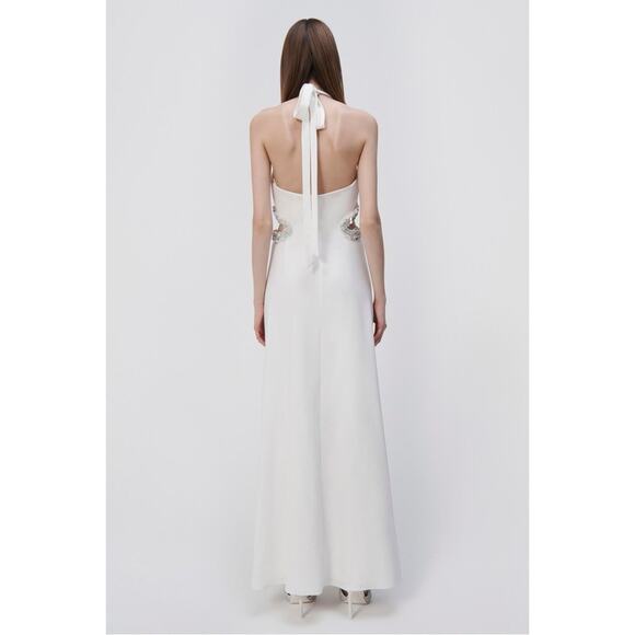 NWT JONATHAN SIMKHAI White Sandi Embellished Cut-Out Halter Dress - Picture 6 of 16